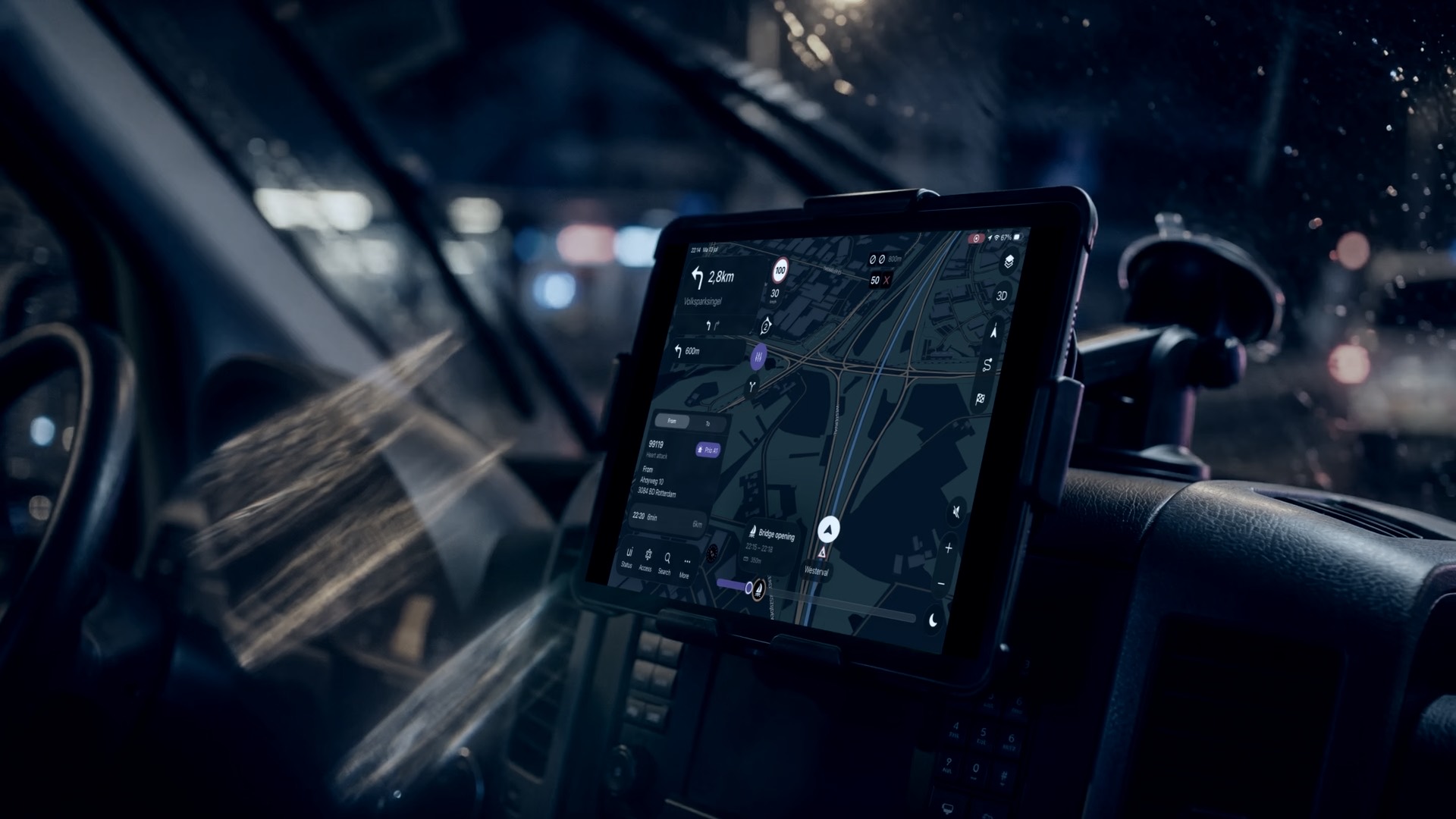 Emergency vehicles responding at night, guided by LIVENAV