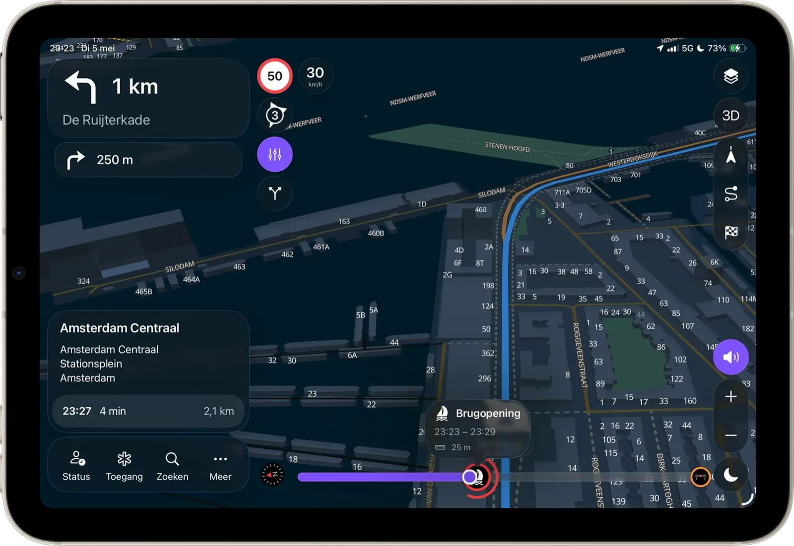 LIVENAV showing current road intelligence and upcoming conditions