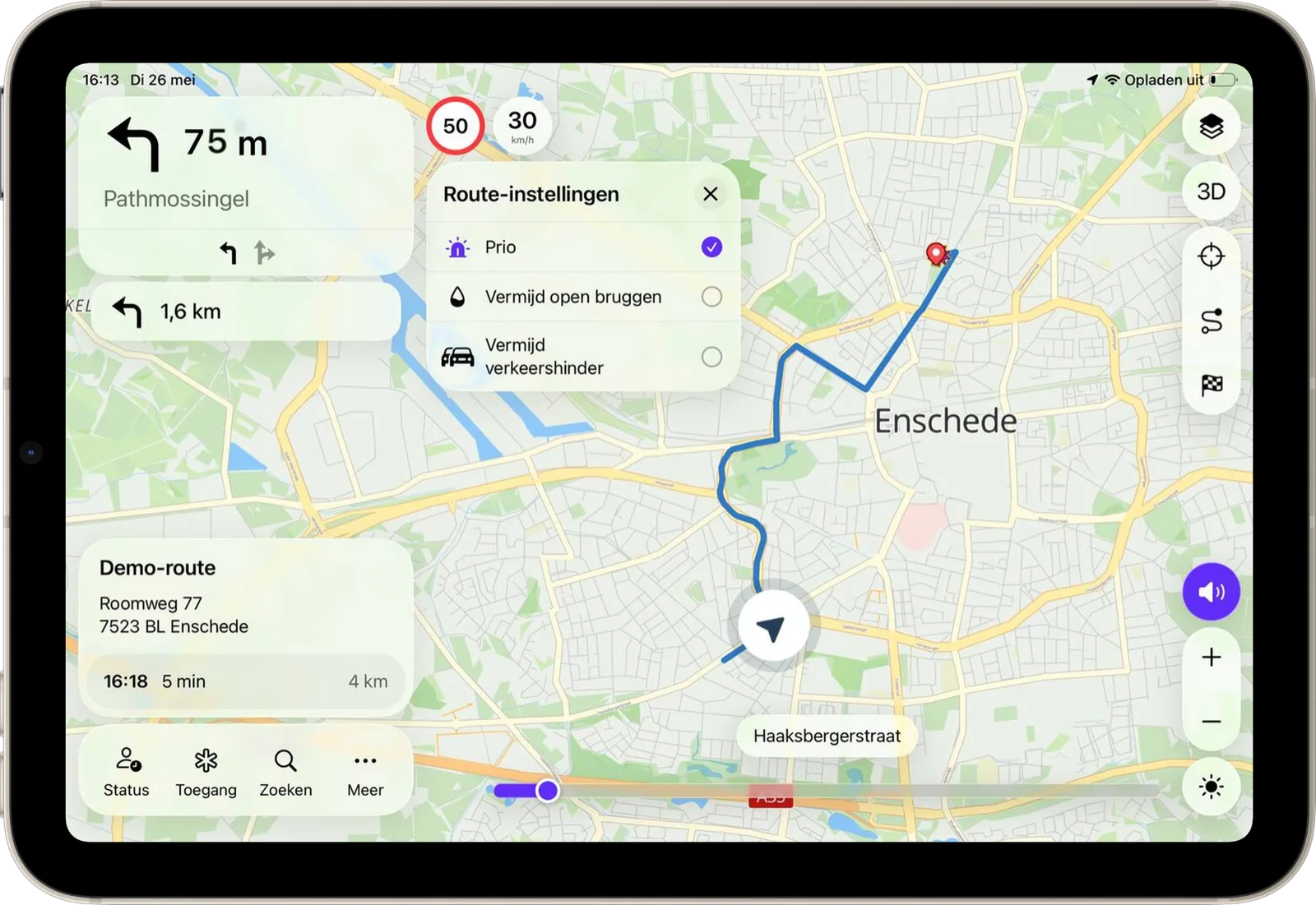 LIVENAV emergency route options on iPad