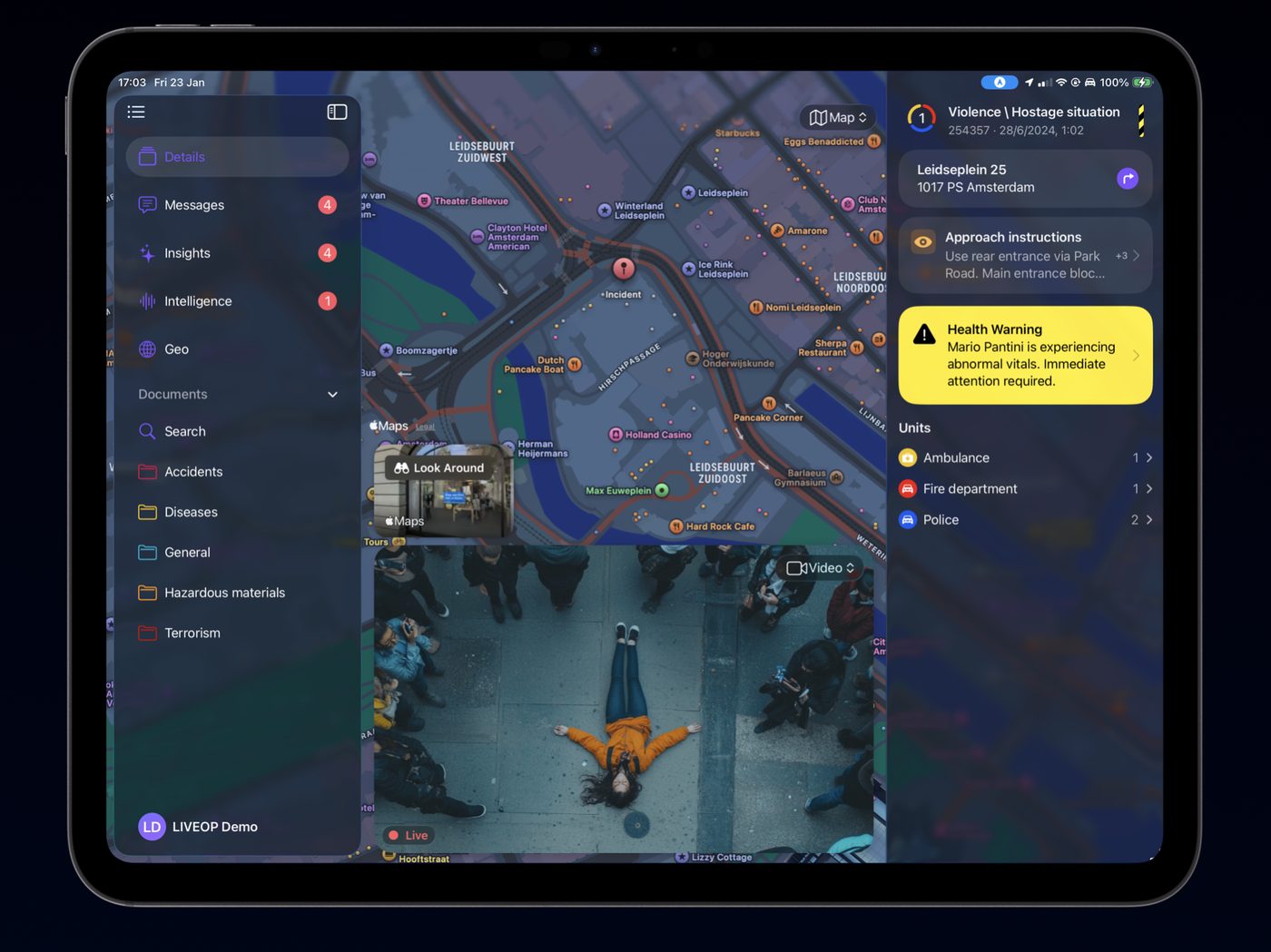 LIVEOP Response operational incident view on iPad
